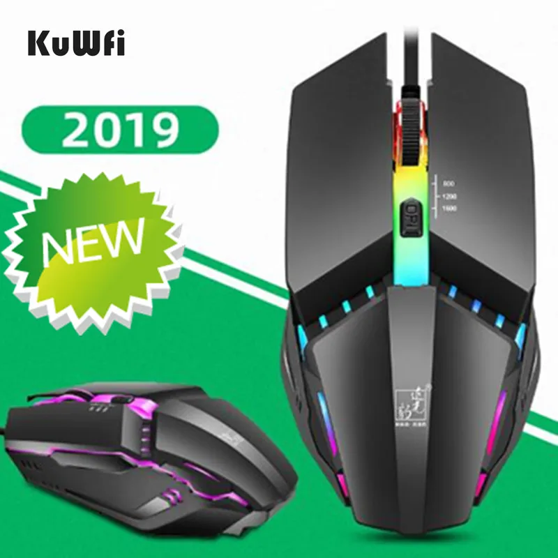 KuWfi Проводная игровая мышь USB красочное освещение игровая мышь 1600 dpi профессиональная 4 кнопки компьютерная мышь для ПК/ноутбука