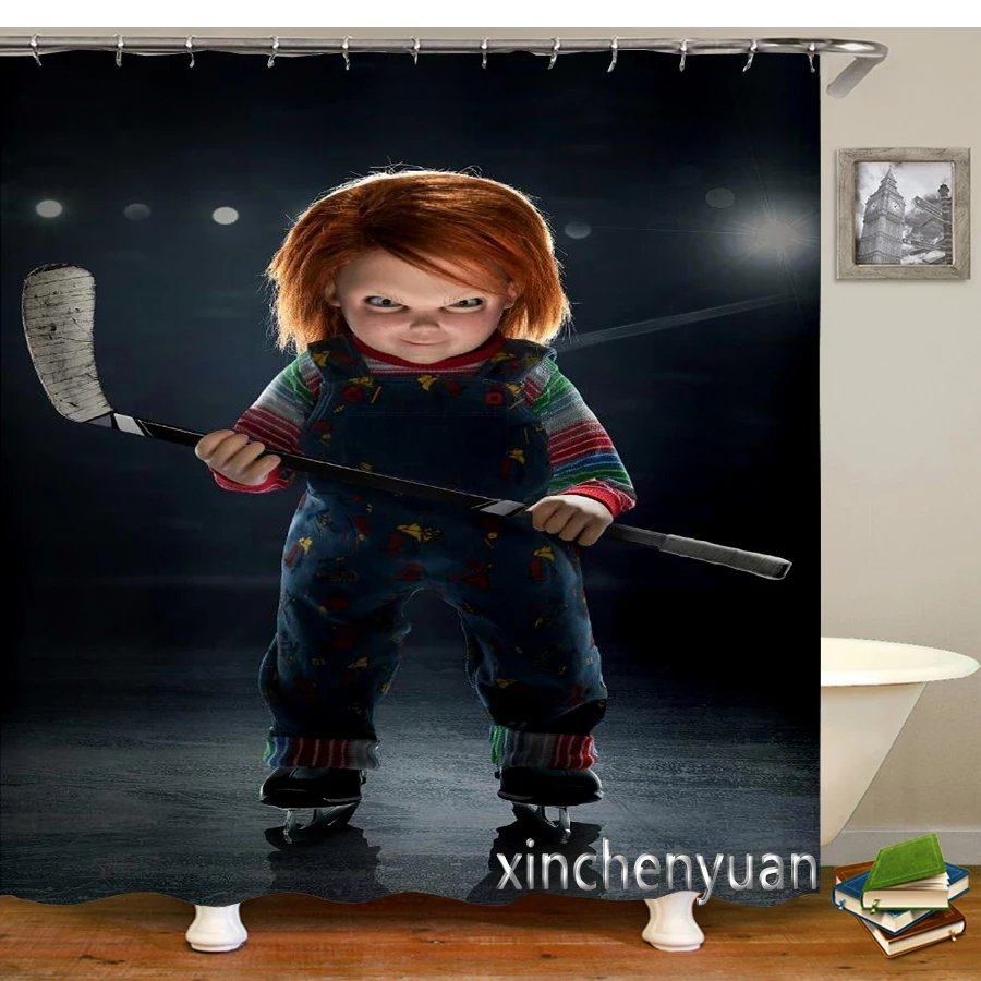 Horror Chucky Shower Curtains Waterproof Bathroom Curtain 3d Printed Fabric with Hooks Decoration Shower Curtain M10 4
