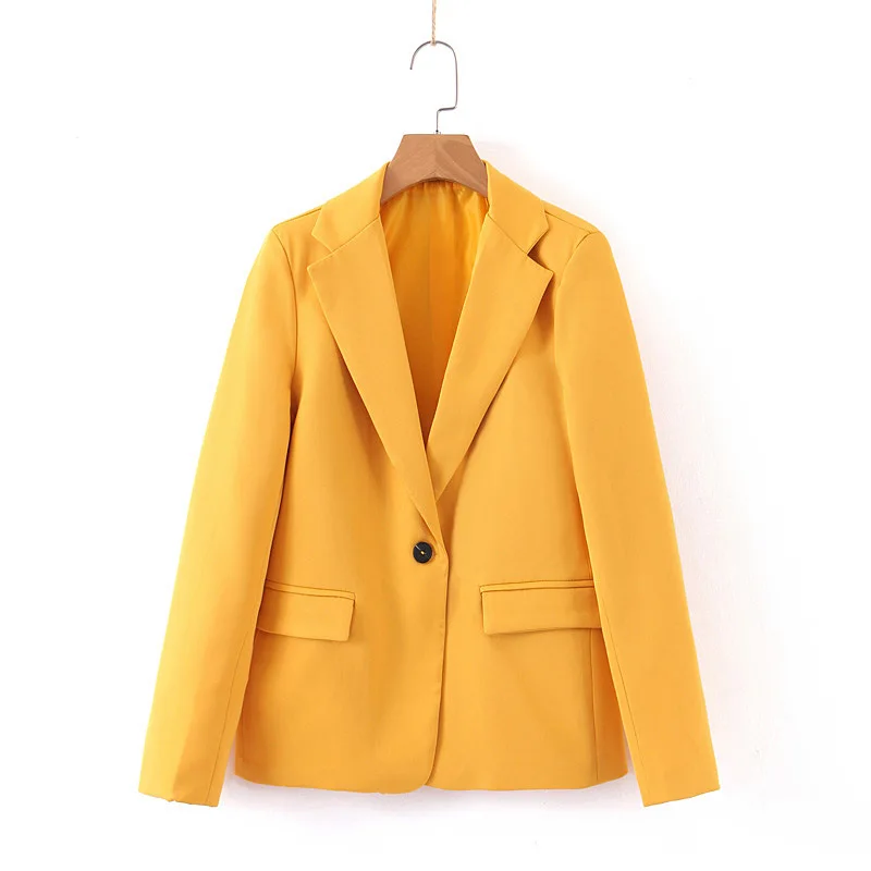 

WT225 Women's Brief Design Yellow Coloe One Button Long Sleeve Blazer Office Lady March All Blazers Outwear