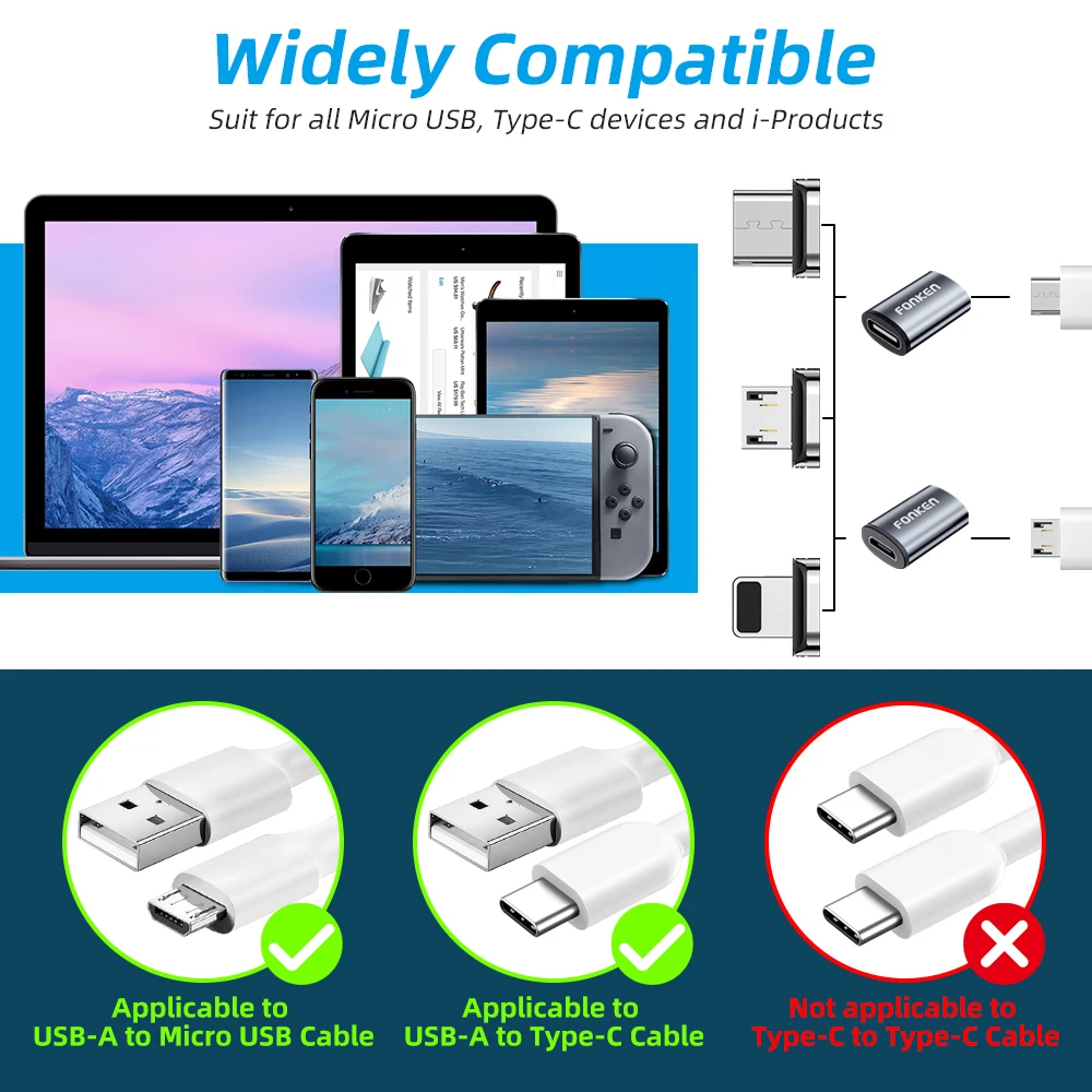 Fonken Magnetic Cable Connector Mobile Phone Cable Adapter Micro USB Magnetic Tips Magnet Charger Plug Type C Magnetic Adapter