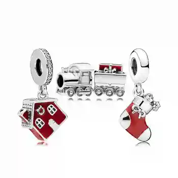 

100% 925 Sterling Silver New RAU0553 Festive Christmas Train House Charm Pack set Jewelry Gifts