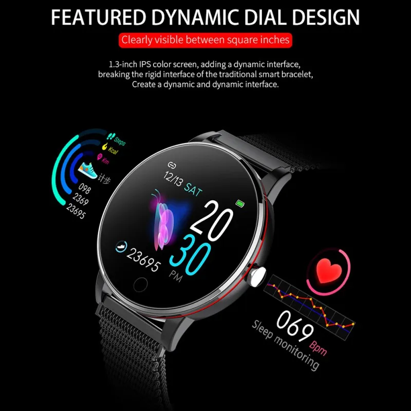 Смарт-браслет для Bluetooth, экран 1,3 дюйма, IP68 водонепроницаемый шагомер, измеритель температуры, кровяное давление, монитор сна, спортивный браслет