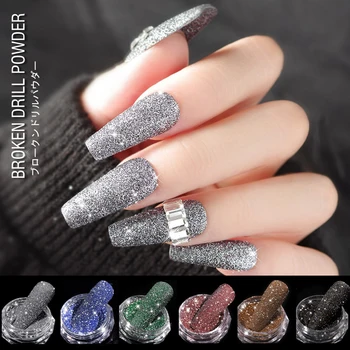 

New 6Pc suit charms Broken Diamond Powder nail Glitter Pigment Shiny Sparkling Micro Drill strass 3D Nail Art Decorations Silver