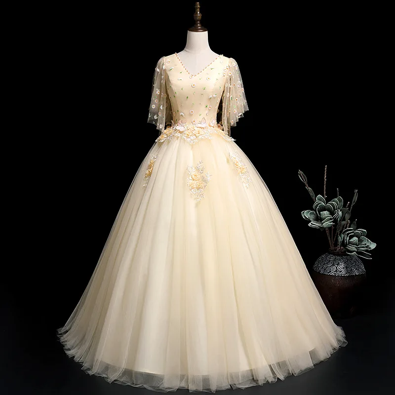 Платья с короткими рукавами, v-образным вырезом, яркого цвета, Robe De Soiree Vestidos De 15 Anos Quinceanera Dress Quinceanera-mekko