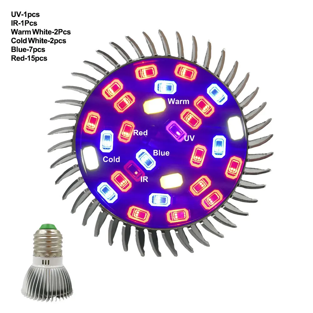 18 светодиодов 28 светодиодов Светодиодные лампы для выращивания растений E27 AC110V AC220V AC230V светодиодные лампы для выращивания растений