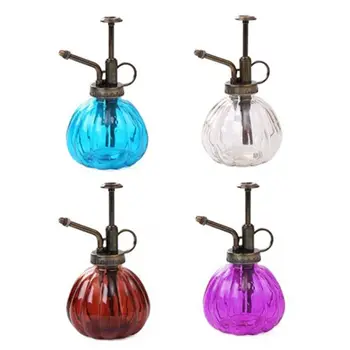 

Vintage Transparent Glass Watering Spray Bottle Bronze Imitation Top Pump Cans Hand Spritzer Indoor Plant Growing Household