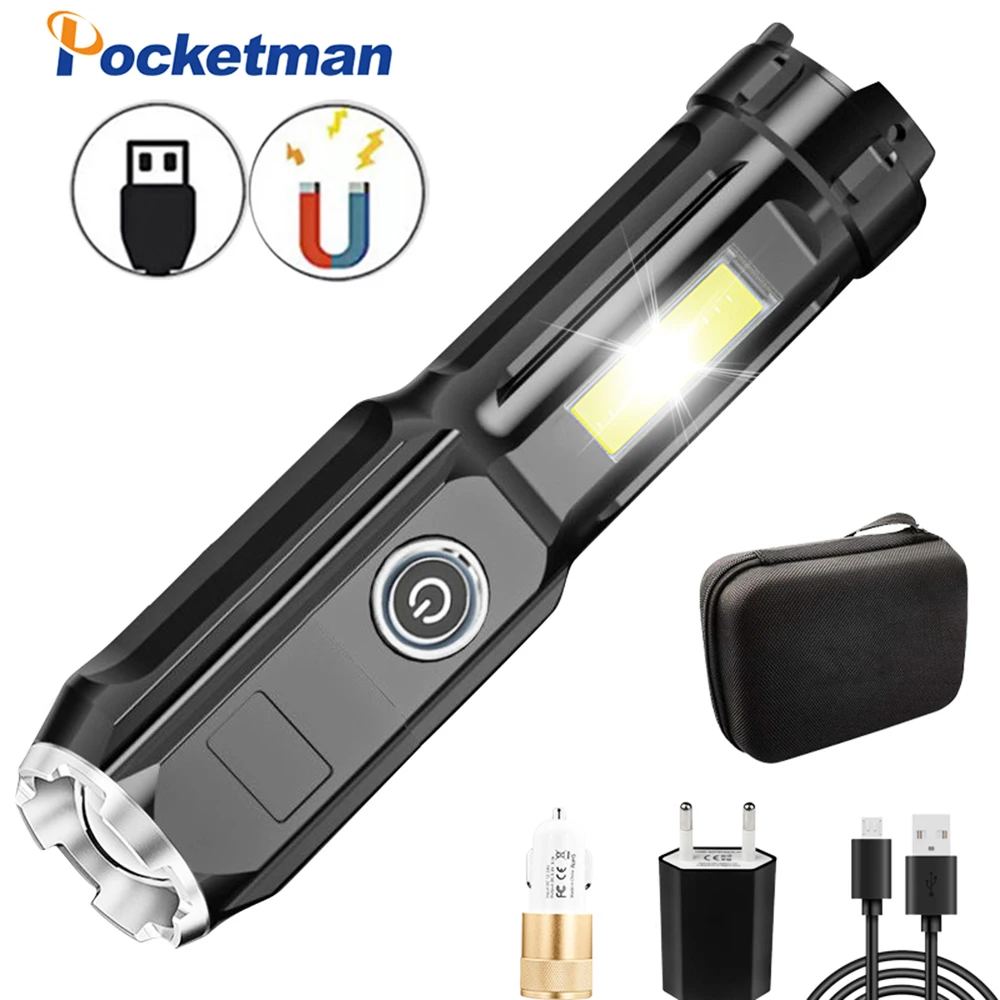 

Poweful Led Flashlight COB Work Light Outdoor Waterproof Torch lantern with Built-in Battery Side light Long Range flashlamp