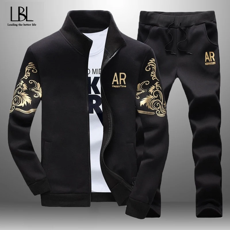 Men Tracksuit Sportswear Pants Jacket Sweatshirts Jogger Spring 2pcs-Sets Casual Male