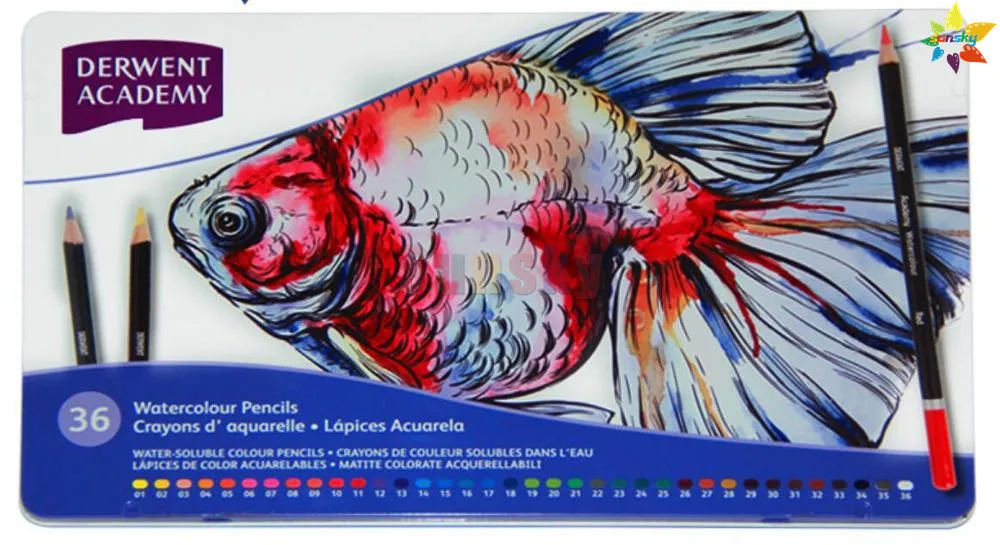 12 Colour Tin Watersoluble Derwent Academy Watercolour Pencils 