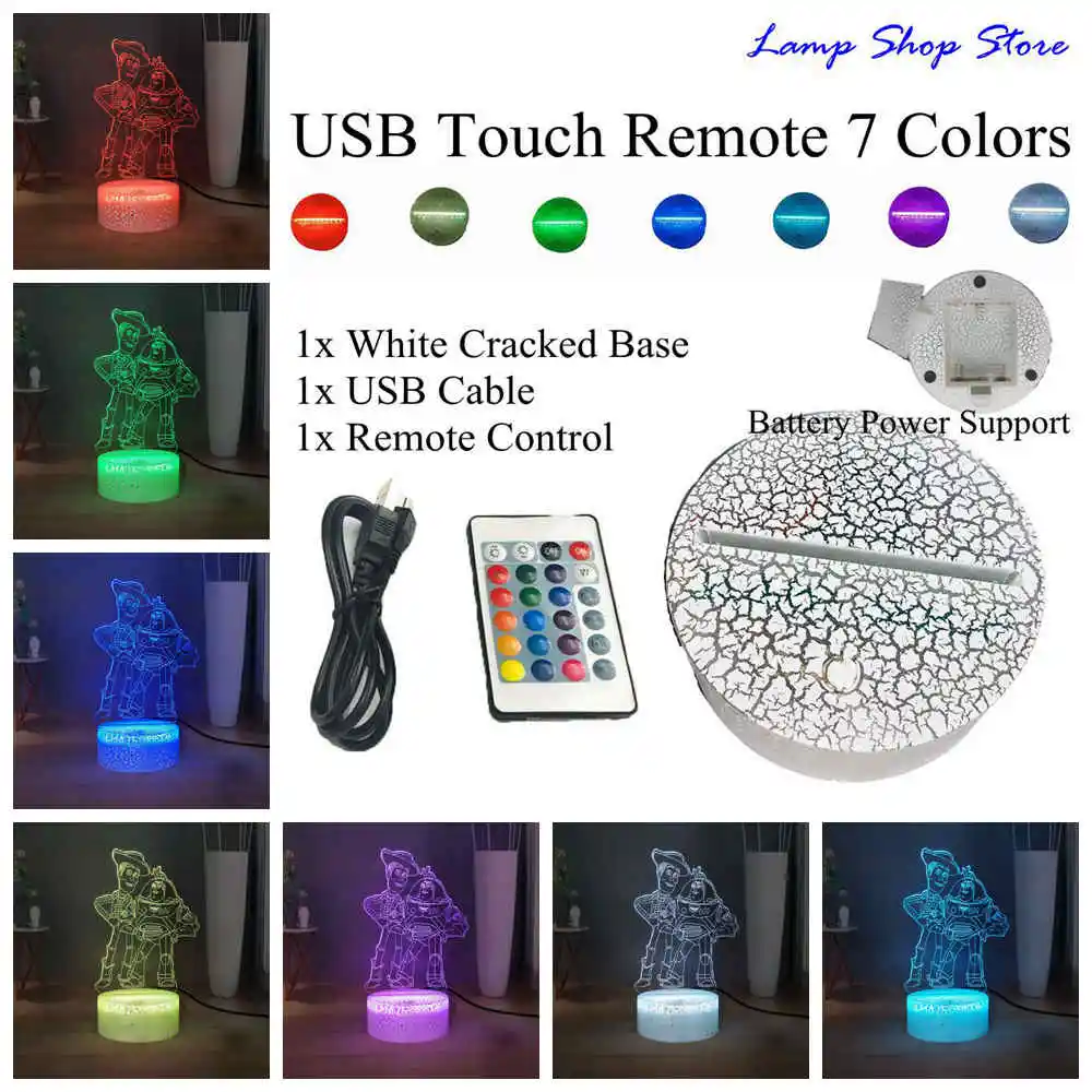 W-USB Remote 7colors Милый USB 3D прикроватный светильник История игрушек Базз светильник год древесный RGB многоцветный акриловый светодиодный ночной Светильник для сна детская игрушка подарок Прямая поставка - Испускаемый цвет: W-USB Remote 7colors
