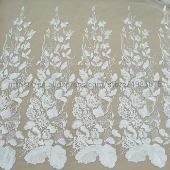 

2020 New arrival bridal wedding dress lace fabric big flower lace applique sell by yard ivory color