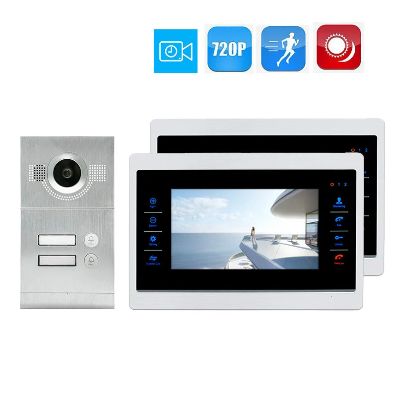 Бесплатная доставка 2 квартиры 720 P 1.0MP HD 7 &quotэкран видеодомофон домофон система