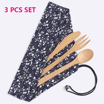 

Vicki Yo 3pcs/set Japanese Style Bamboo Wooden Cutlery Set Fork Cutter Cutting Reusable Outdoor Flatware Kitchen Cooking Tool
