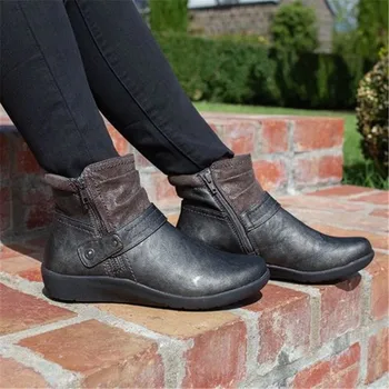 

Woman Autumn Boots Women Boots Retro Bohemian Ankle Boots Women Shoe Zipper Low Heel Ladies Shoes Botas Mujer PU leather booties