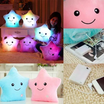 

Junejour | LED Shining Five-pointed Star Pillow Creative Hand-shaped Brush Heart Moon fang bear Plush Toys LED five-pointed star