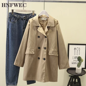 

Pluz Size Trench Coat for Women 2020 Spring New Korean Style Cotton Ladies Windbreaker Double Breasted Women Clothing V595