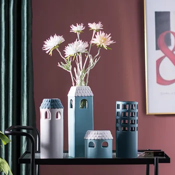 

Nordic Creative Fairy Tale House Cartoon House Ceramic Vase Decoration Home TV Cabinet Decorative Vase for Wedding Decoration