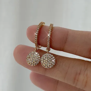 

Delicate Full Rhinestones Round Drop Earrings for Women Mujer Gold Color Metal Geometric Hanging Dangle Earrings Korean Jewelry