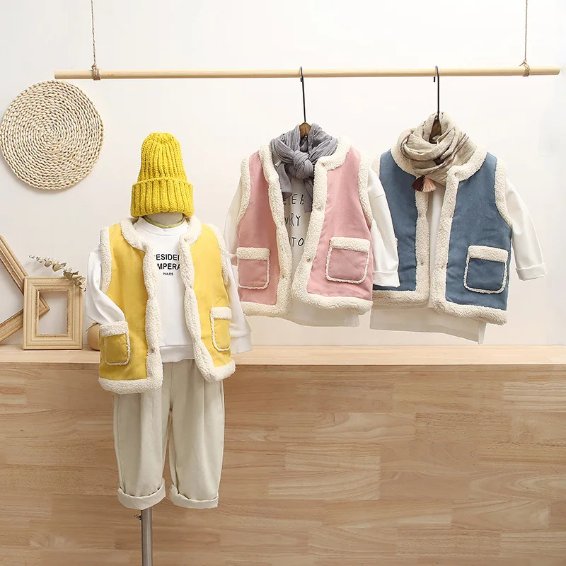Autumn and Winter Children Lambs Waistcoats Korean Style Baby Girls Boys Cute Warm Vests Toddlers Kids Clothes Sleeveless Coats