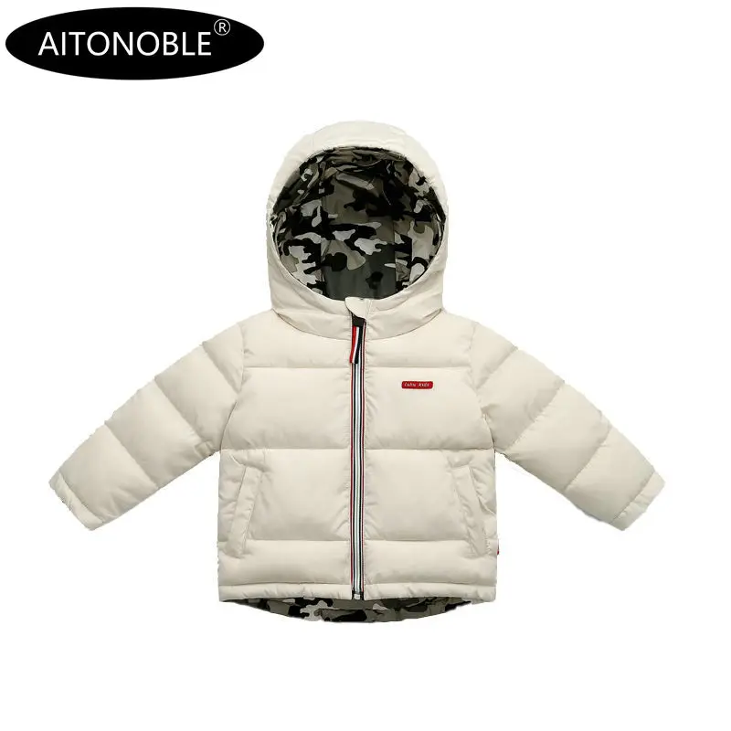 Aitonoble New Kids Down Jacket Reversible Parkas Children Down Coats and Parkas Double Side Wearing Coat