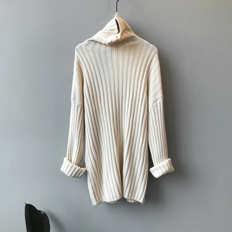Mooirue, осень, женский свитер в Корейском стиле, свободный, ленивый, высокий, утолщенный, теплый, вязаный, свободный свитер, Женский Белый Топ - Цвет: creamy white