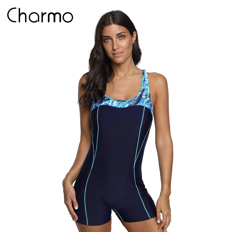 

Charmo Women Sports Swimwear Sports Swimsuit One-Piece Color block Monokini Beach Bathing Suit fitness slim training sportswear