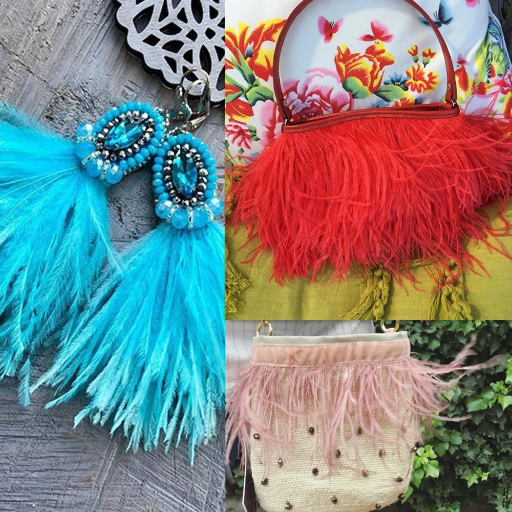 Wholesale 2 meters 8-10CM Ostrich feather Trims for skirt/dress/costume Sewing Ribbon Decorative feathers Lace