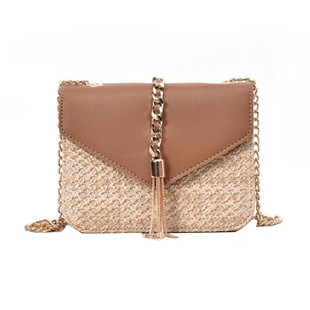 

Fringed Chain Small Flap Bag For Women 2019 New Straw Crossbody Bags Ladies Summer Messenger Shoulder Handbags and Purses