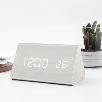 

Creative Triangular Wood Alarm Clock, Electronic LED Time Display Clock