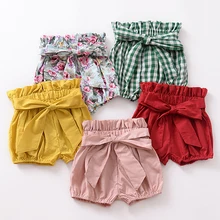 Детские однотонные хлопковые льняные штанишки для малышей, штаны для девочек г. Новые Летние шифоновые модные повседневные большие шорты