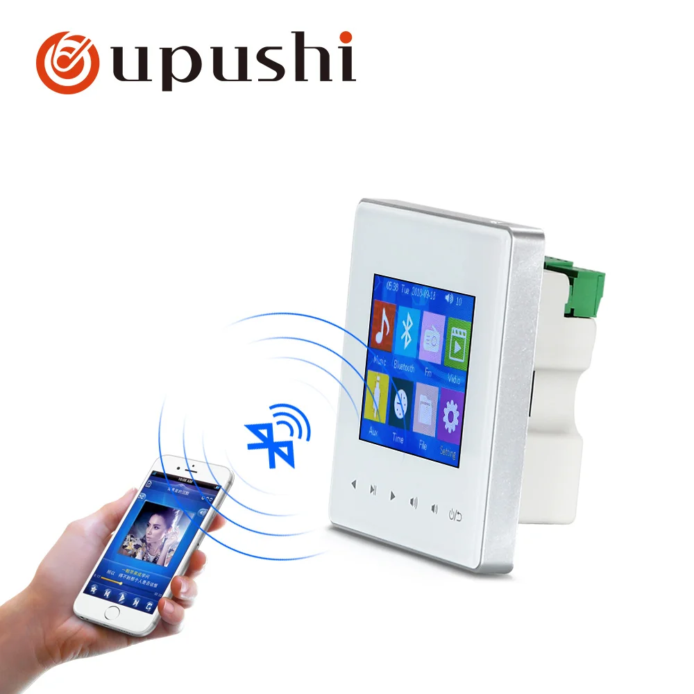 

Oupushi Intelligent background music controller is widely used in high-end residential, support bluetooths, TF card, USB and AUX