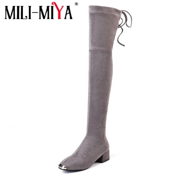 

MILI-MIYA Kid Suede Over-The-Knee Women Boots Autumn Early Winter Stretch Genuine Leather Round Toe Solid Handmade For Females