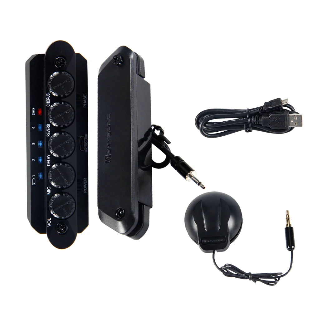 

Skysonic R2 RESONANCE Pickup Built-in Reverb Chorus Delay Effect with Resonant Speaker Magnetic Mic Rechargeable Acoustic Pickup