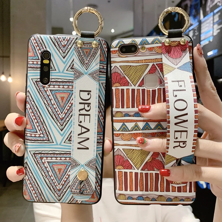 Flowers Phone Case For Xiaomi 5X 6X 8 9 CC9 A3Lite Redmi 4X Note 5 5A 6 7 K20 Pro Cover Wrist Strap Soft TPU Relief Stand Capa |