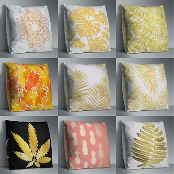 

Golden Color Leaf Double Side Print Cushion Cover Polyester Decorative for Sofa Seat Soft Throw Pillow Case Cover 45x45cm