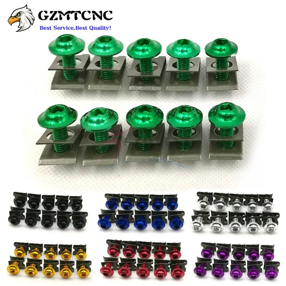 10x Motorcycle Fairing Body Work Bolts 6mm M6 Spire Speed Fastener Clips Screws Nuts for Honda Kawasaki Ducati Suzuki Yamaha BMW |