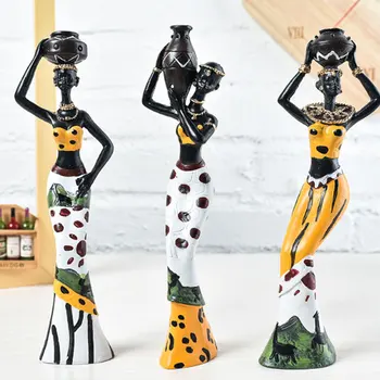 

African Resin Doll Exotic Lady Statue Home Crafts Living Room Entrance Decoration Office Decoration Accessories 3 Pieces/set
