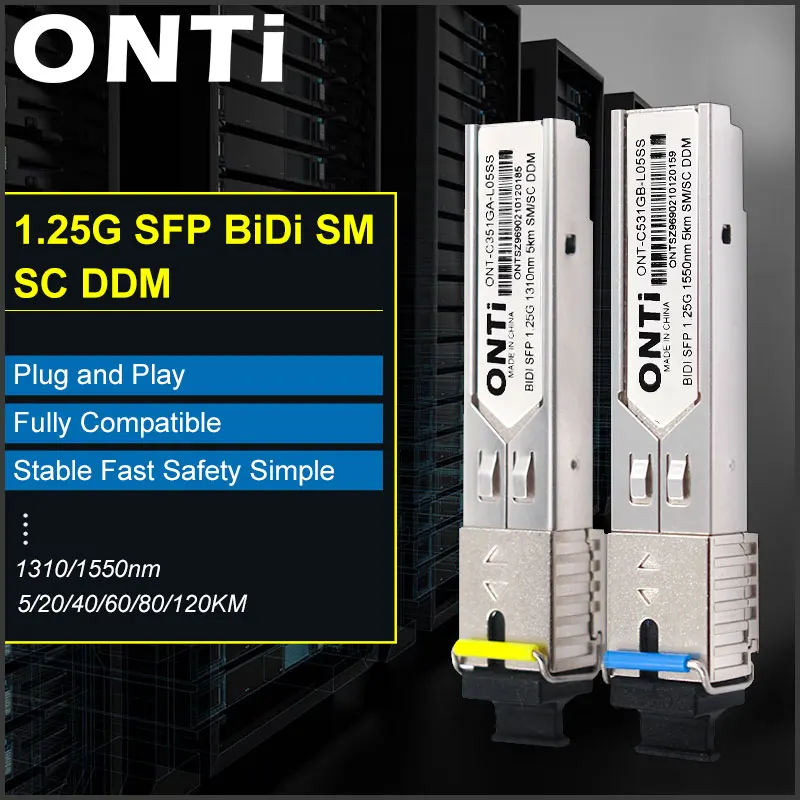 ONTi 1.25G BIDI SC Connector Transceiver WDM SFP Module Gigabit Single Mode Fiber Optical Ethernet Compatible with Cisco Switch