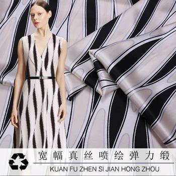 

Summer New Digital Printed 140cm 19momme 93%silk 7%spandex Charmeuse Fabric for Dress Elasticity Diy Sewing Free Shipping HOT