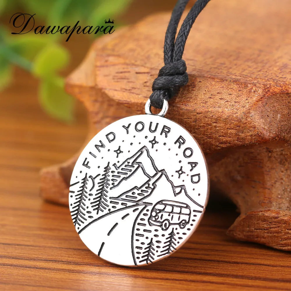 Dawapara Find Your Road Mountain And Tree Bus круглая подвеска ожерелье мужские ювелирные