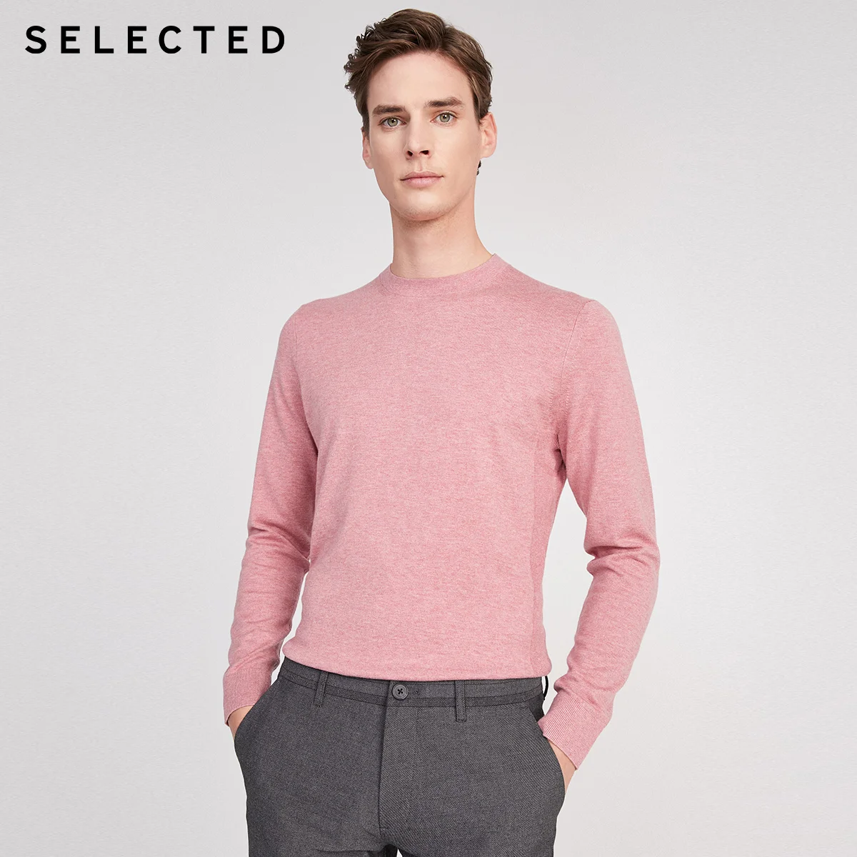 cardigan male SELECTED Men's Cotton Round Neckline Pure Color Knit S|420124502 mens turtle neck Sweaters