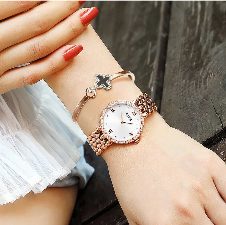 Часы dom женские модные часы Топ бренд женские модные наручные часы водонепроницаемые женские часы со стальным браслетом G-1235G-7M