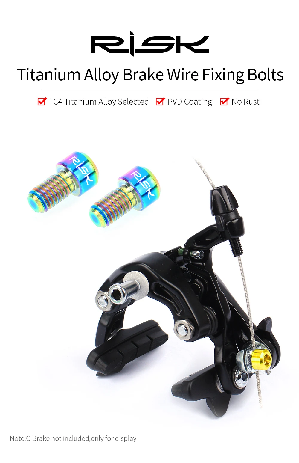 Risk 2PCS M6*10mm Road C Brake Fix Inner Line Screws TC4 Titanium Alloy MTB Wire Fixed Bolts Inner Cable Tube Pressing Screw