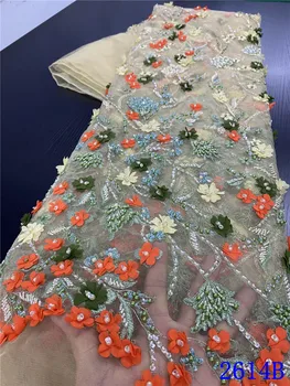 

Luxury Handmade Beads Lace fabric Embroidered French Tulle Lace Fabric High Quality African Mesh Net Lace for Wedding APW2614B