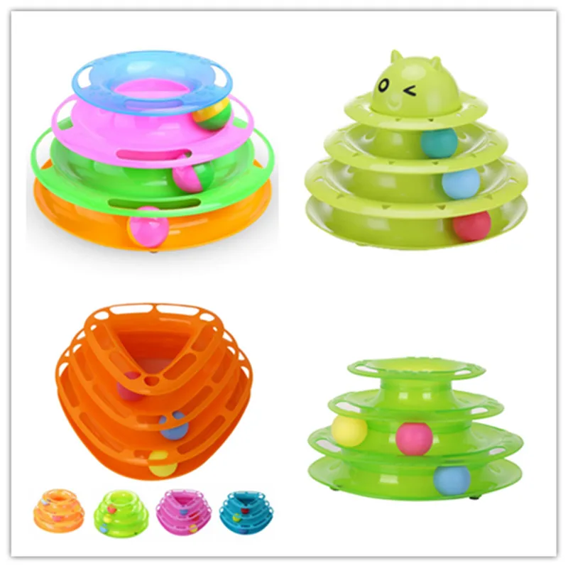 

Three Levels pet cat toy Tower Tracks Disc cat Intelligence Amusement triple pay disc cat toys ball Training Amusement plate