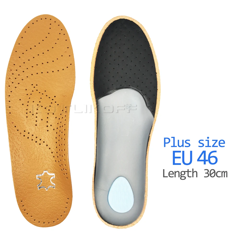 Ортопедические стельки из кожи премиум-класса для обуви с плоской подошвой, ортопедическая прокладка для коррекции здоровья ног - Цвет: Plus Size EU 46