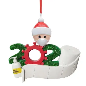 

New Christmas Tree Decoration Quarantine Santa Claus With Mask Writing Blessing Hanging Ornament Home Christmas Decor Pendant