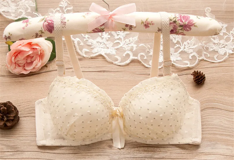 Maiden Cotton Underwear Set Lace Floral Bra Suits for Women Small Cup Students Lingerie Cute Bars Triangle Panties 2Pcs Outfits bra and panty sets