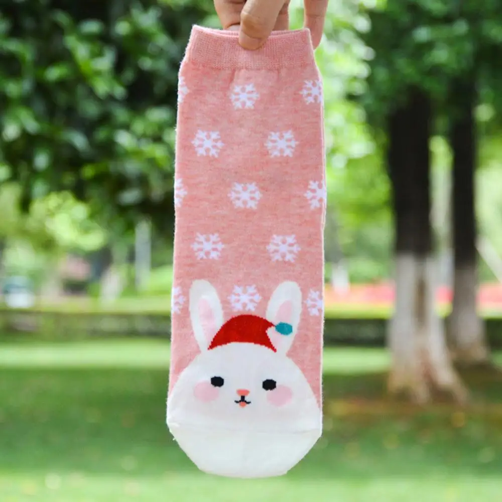 New Design fashion Christmas Santa Socks Women Cotton Short Winter Socks Cartoon Cute Animal Print Socks New Year Gifts носки#50 - Цвет: Розовый