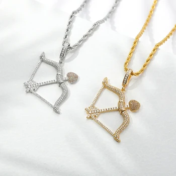 

Bling Cupid bow Pendant Necklace Pendant Charm Free Rope Chain Choker Gold Color Iced out Cubic Zircon Men's Hip hop Jewelry
